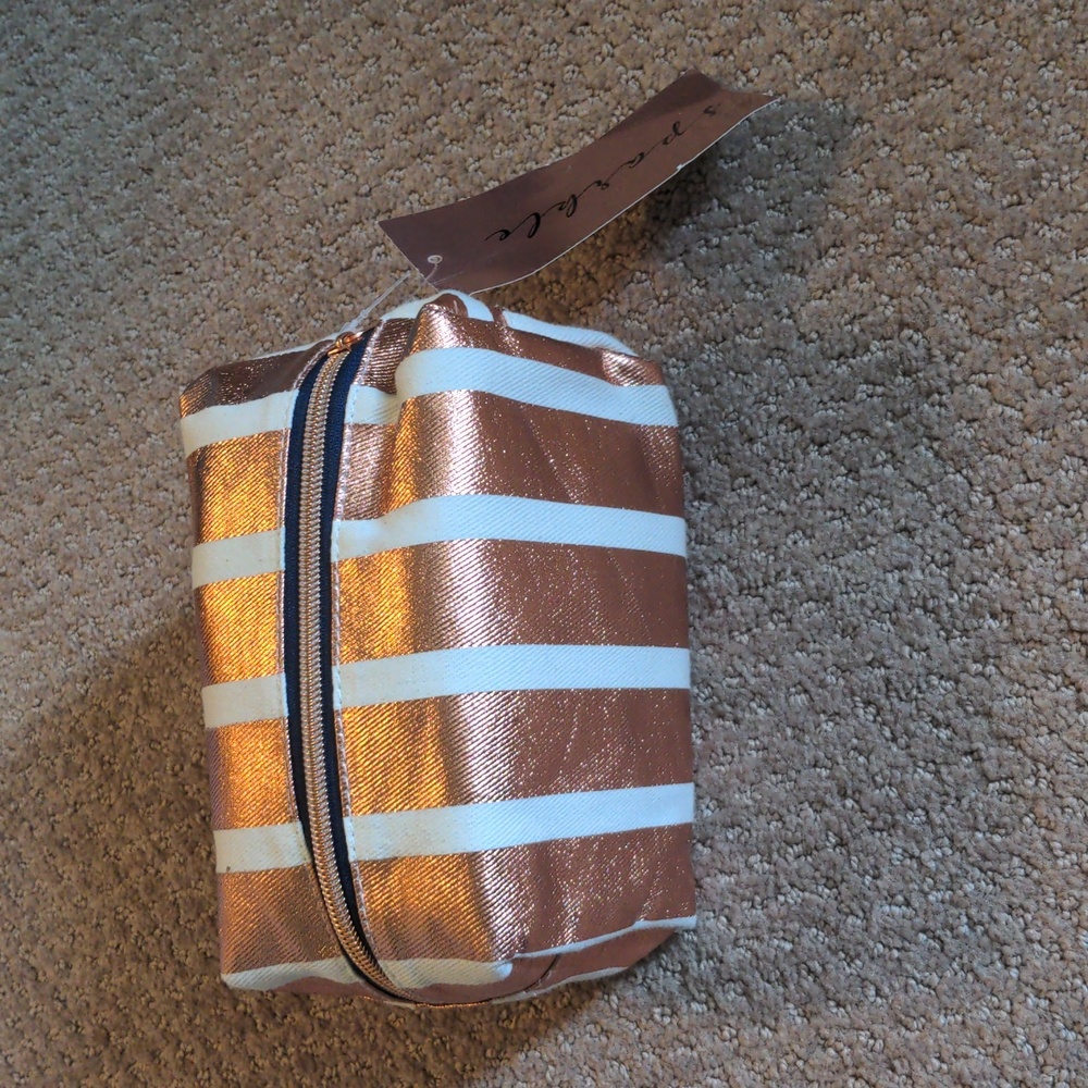Rose Gold Striped Makeup Bag NWT